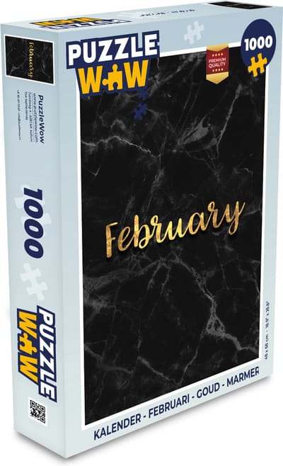 Puzzel Kalender - Februari - Goud - Marmer print - Legpuzzel - Puzzel 1000 stukjes volwassenen