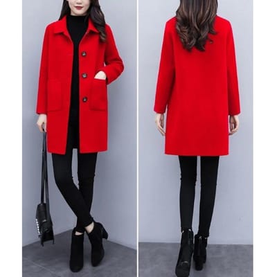 Manteau en laine pour femme mi-long automne et hiver nouveau style coréen ample grande taille amincissant et rajeunissant manteau en laine pour femme 4XL rouge