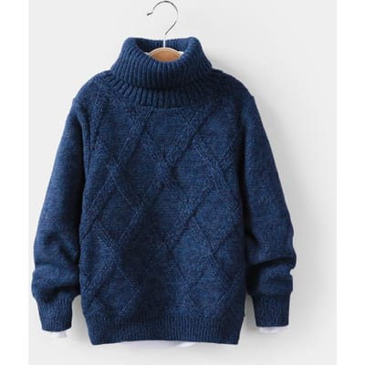 Kinder Trui met Hoge Hals Kinderkleding met Verdikte en Pluche Herfst- en Winter Pullover Gebreide Trui In Meerdere Kleuren Om Uit Te Kiezen 100 donkerblauwe kleur