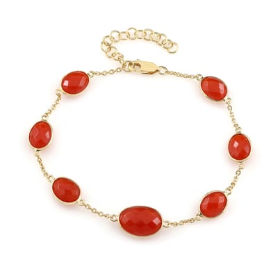 Cavill - Zilveren Armband Verguld - 13,32 Karaat Roosgeslepen Carneool uit India - Verstelbaar - Luxe Edelstenen Sieraad