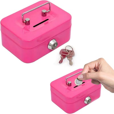 Afsluitbare Geldcassette Met Sleuf en Slot - Metalen Spaarpot Roze