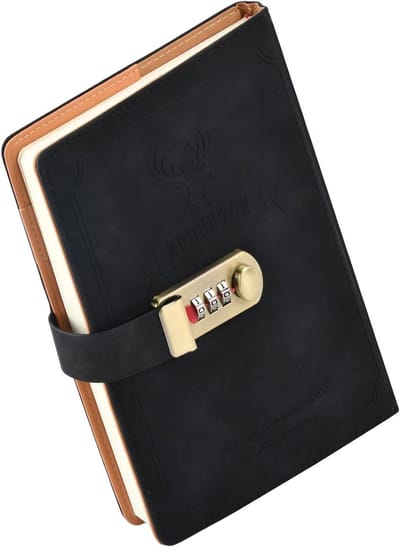 Lockable Notitieboek voor Wachtwoorden, Retro Stijl, Geschikt als Dagboek en Notitieboek voor Jongens, Meisjes en Volwassenen (Zwart)