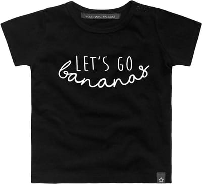 Your Wishes Let's Go Bananas Shirt - Shortsleeve - Zwart - Unisex - 110/116