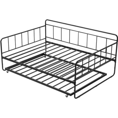 VEVOR Full Size Daybed Frame, Daybed met uitschuifbaar onderstel, Platform Bed Frame Slaapbank (draagvermogen 400 lbs) met metalen lattenbodem voor woonkamer, slaapkamer, logeerkamer, zwart