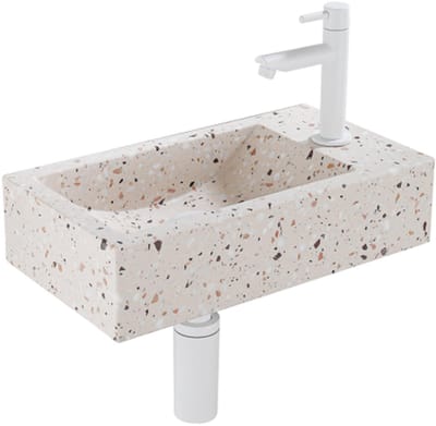 Saniclass Fuente fonteinset – rechthoekig – 40x22x10 cm – natuursteen beige – mat witte kraan