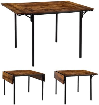 Opvouwbare Eettafel met Uitschuifblad – 121x77x76 cm – Industrieel Vintage – Uitschuifbare Keukentafel voor 2 tot 4 Personen – Gate Leg Ontwerp – Bruin/Zwart.