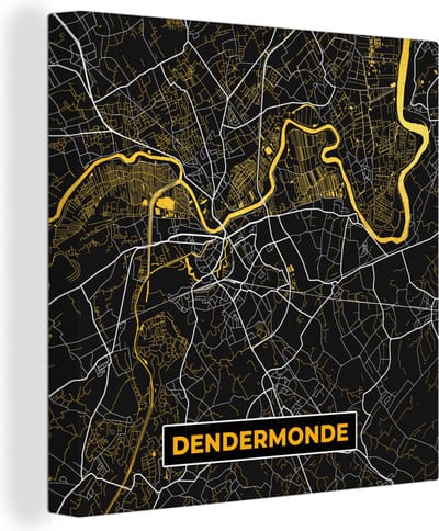 Canvas Schilderij Goud - Dendermonde - Plattegrond - Stadskaart - Kaart - 20x20 cm - Wanddecoratie