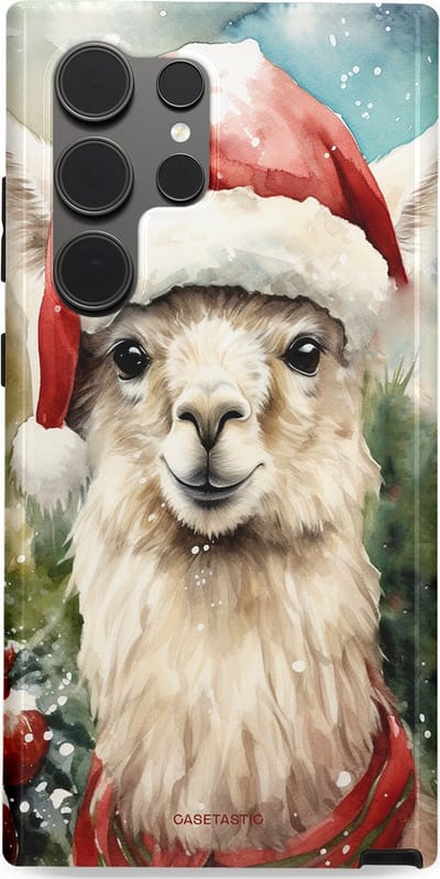 Casetastic hoesje geschikt voor Samsung Galaxy S24 Ultra - Dubbellaagse bescherming - Kerst Lama - Fashion Case - Taupe Lichtgrijs Donkergrijs Saliegroen