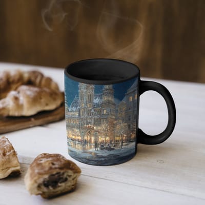 Magische Mok - Foto op Warmte Mokken - Koffiemok - Kerstnacht - Stadsplein - Meerkleurig - Magic Mok - Beker - 350 ML - Theemok