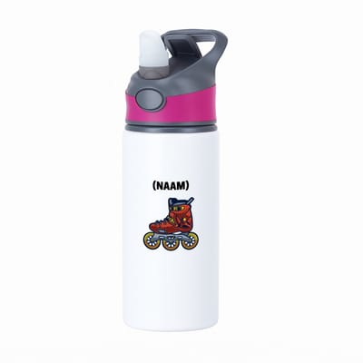 Hacebo® - Skeeleren met eigen naam waterfles met rietje roze - Sport - Skeeleraars - Skaten - water fles - 650ML