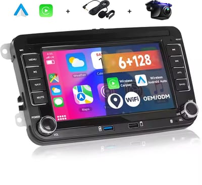 Boscer Autoradio - Geschikt voor Volkswagen, Skoda & Seat - Android 15 - 6+128GB - Apple Carplay & Android Auto - 7 Inch HD Touchscreen - Bluetooth, USB, WiFi & MP5 - Navigatiesysteem - Achteruitrijcamera & Microfoon