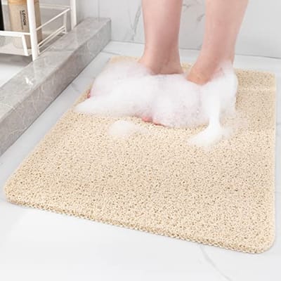 Antislip douchemat voor veilige badkamers - Zachte PVC loofah badmat, sneldrogend en eenvoudig te reinigen (40 x 16 cm)