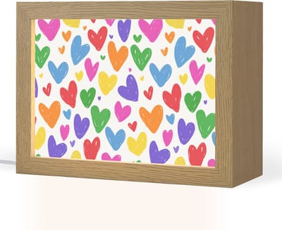 Nachtlampje 20x15 cm - Kinder lampje - Hartjes - Patroon - Kleurrijk - Tafellamp kinderkamer - Slaapkamer lamp - Bedlamp kinderen - Kinderlampje stopcontact - Wandlamp babykamer - Nachtlampjes