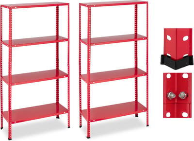 stellingkast set van 2 - 160 kg - 147,5x75,5x30,5 cm - voor voorraadkast en garage - staal - rood