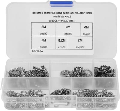 300-delige Rvs Ringenset voor Schroeven met Externe Serraties en Knurled Lock Rings - Diverse Maten M2.5 tot M8