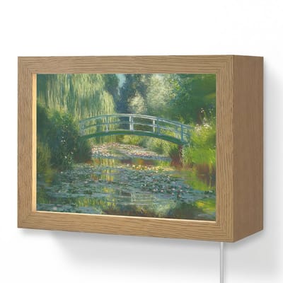 Wandlamp 20x15 cm - Oplaadbaar - Brug - Hout - Vijver - Waterlelies - Wandlampen binnen woonkamer - Slaapkamer lamp met kabel - Decoratieve nachtlamp - Vloerlamp snoer