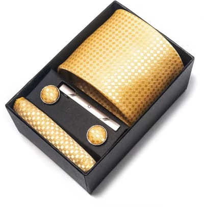 Actie4you® - Luxe Stropdas - Stropdas Set met Manchetknopen en Pochet en Dasspeld – Met Geschenkdoos – 4 Delig – Stropdas Set – Goud Ruit