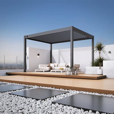Pergola aluminium 400cm (lengte) x 308cm (breedte) x 256cm (hoogte) RAL 7016 antraciet