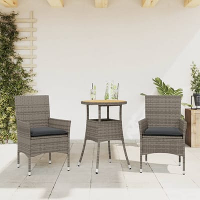 vidaXL - 3-delige - Tuinset - met - kussens - poly - rattan - en - acaciahout - grijs