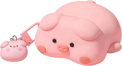 Schattige 3D Roze Liggen Varkentje Hoesje met Sleutelhanger voor Draadloze Oortelefoon