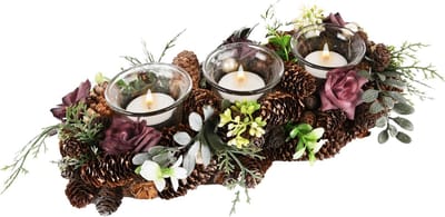 Dekoratief | Tafelstuk m/bloemen, mauve/groen, naturel, 32x15x8cm | A245363