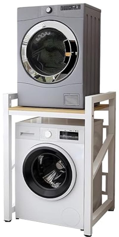 Verstelbare Wasdrogerstandaard en Opbergrek Voor Wasmachine, Ruimtebesparend Ontwerp met 300 kg Laadvermogen