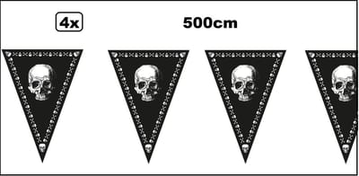 4x Vlaggenlijn Black and white Pirates 500cm - Tropical feest Piraten beach fun festival Piraat evenement