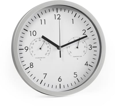Wandklok met stille uurwerk - Muurklok met thermometer en hygrometer - Klok modern 25cm Ø