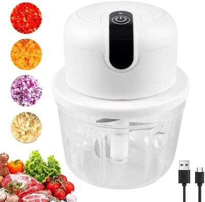 Dailygoods - Elektrische hakmolen - Multifunctionele hakmolen - USB-uiensnijder - Wit - Uienknoflookmolen - Ideaal voor de keuken - 300 ml