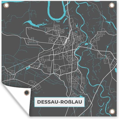 Tuin poster Kaart – Plattegrond – Stadskaart – Dessau Roßlau– Duitsland – Blauw - 200x200 cm - Tuindoek