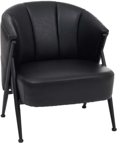 Fauteuil MCW-P30, gestoffeerde fauteuil/cocktailfauteuil/clubfauteuil Lounge Chair Vintage Retro Industrial Metaal Kunstleer ~ zwart
