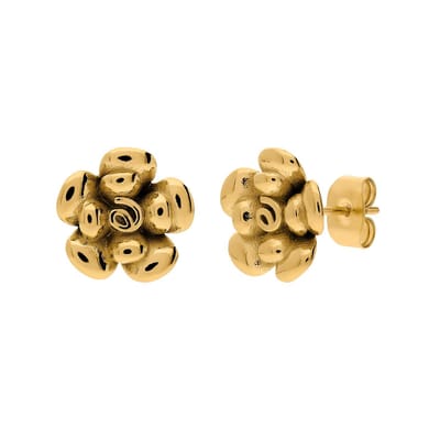 Lucardi Dames Stainless steel goldplated oorknoppen bloem - Oorbellen - Staal - Goudkleurig