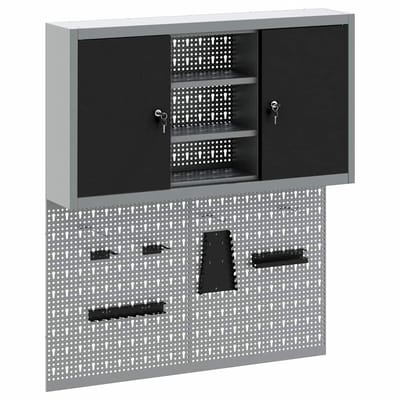 vidaXL - Gereedschapskast - Set - met - plank - 3 - st - Zwart - Gepoedercoat - staal