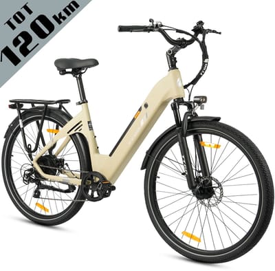 TTGO C3 Elektrische Fiets - 250W Motor - 36V18Ah Accu - Max Snelheid 25km/u - 28 Inch Banden - Max Bereik 80-120km - Shimano 7 Versnellingen - Woestijngeel
