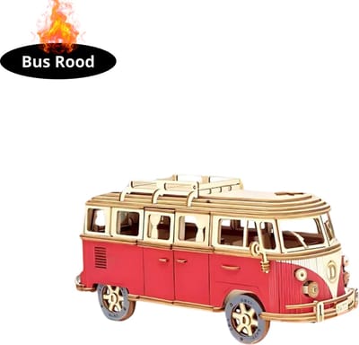 Livano Bouwpakket Hout - Kinderen - Volwassenen - Bouwpakketten Volwassenen - Boot - Houten Puzzel - 3D - Bus - Rood