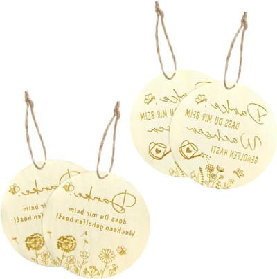 Set van 4 Houten Bloemstokken met Bedanktekst voor Leraren en Verzorgers, Decoratie voor Bloempotten en Afscheidsgeschenken met Jute Touw
