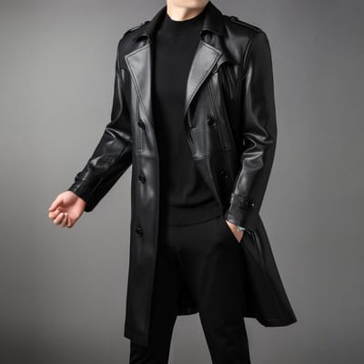 Herfst en Winter Leer Leren Jas Schapenvacht Leer Trenchcoat Jonge Mannen In Lange Pakkraag Leren Jas Jas XXL zwart