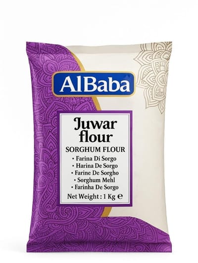 Alibaba Juwar Bloem 2 x 1 kg Sorghum Bloem Glutenvrij - Farina di Sorgo | Ideaal voor Roti, Brood, Gebak, Pannenkoeken | Fijngemalen Gierstmeel voor Gezond Koken & Bakken met Kajal Sticker