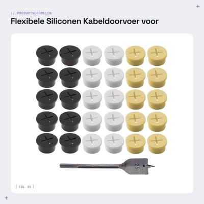 Dailygoods- Kabeldoorvoer 25 mm - Flexibele Siliconen - Rubber Sluitingen - Gatafdekking - Inclusief Boor - 30 Stuks - Kabelmanagement