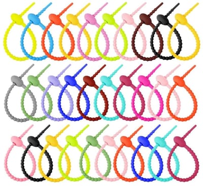 Dailygoods- Siliconen Stropdassen 30 Stuks - Kabelbinders Met Tas Clip - Herbruikbaar - Kleurrijk - Antislip - Verstelbaar