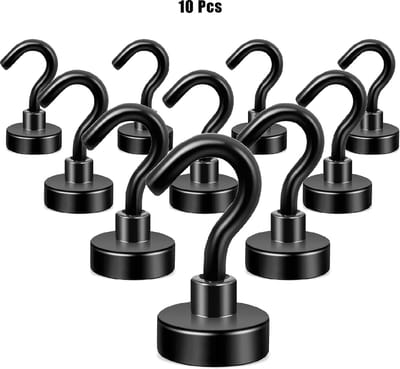 TLVX 10 stuks Haak magneet Zwart 14mm x 36mm / Erg sterk / 4.5 KG trekkracht / Magnetische ophanghaak / Magneet met haak / Metalen haak / Deurmagneet haak voor sleutels / Koelkast magneet handdoek / Magneet gereedschap / Foto magneet met handdoekhaak