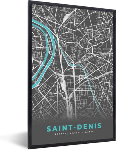 Fotolijst incl. Poster - Saint-Denis - Frankrijk - Plattegrond - Kaart - Stadskaart - 40x60 cm - Posterlijst