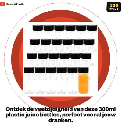 Dailygoods- Plastic Juice Bottles 24 Stuks - 300ml - Voedselveilig Plastic - Doppen met Schroefdraad - Lichtgewicht en Draagbaar - 142 x 57mm - Drankfles