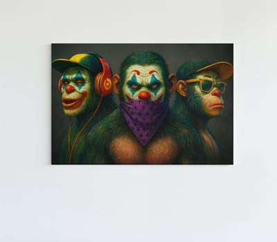 Canvas Schilderij - Street Art - 3 Apen - Wanddecoratie - 60x40x2 cm