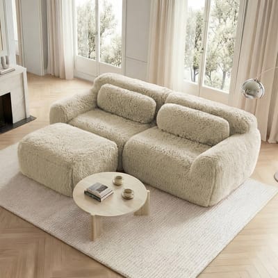 OKWISH Hoekbank L Vorm 2 Zits - Modulair Zonder Montage Met Kussens - Zacht Pluche - Voor Kleine Woonkamer Of Studio - Licht Khaki
