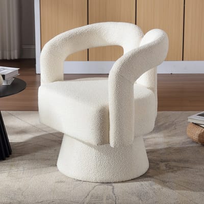 Pugsdrly Comfortabele bijzetstoelen 360 graden draaibaar, ronde fauteuils met brede bekleding, fauteuils van zachte stof voor woonkamer, slaapkamer, kantoor, wachtkamers, beige