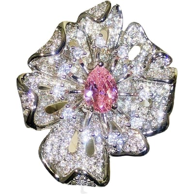 Roze Diamant Bloemenring Dames Open Ins Eenvoudig Temperament Volledige Diamant Micro Gezet AAA Zirkoon Niche Design Stijl Adjustable opening gray