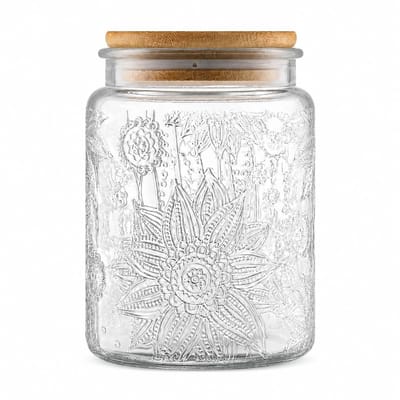 Vintage glazen pot, 700 ml luchtdichte glazen voorraadpot met bamboe deksel, glazen voedselopslagcontainers voor aanrecht, voorraadkast, decoratieve pot voor koffie, thee, suiker, koekjes, snoep