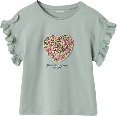 Vertbaudet T-shirt voor meisjes met romantisch motief, korte mouwen met ruches