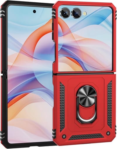 Hoesje Geschikt voor Samsung Galaxy Flip 7 Hoesje Rood - Anti-Shock Hybrid Armor hoesje Met Draaibare Ring Houder